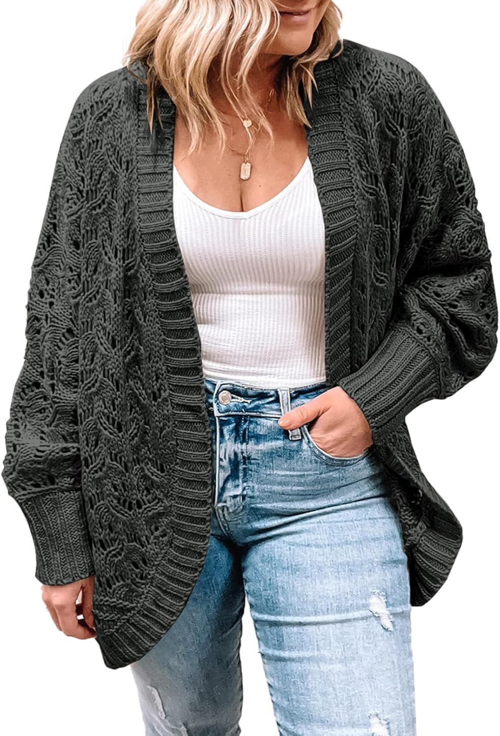 Eytino Womens Plus Size Crochet Cardigan Sweater for All Seasons