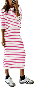 PRETTYGARDEN Striped Sweater Two Piece Skirt Set - Cozy Travel Style