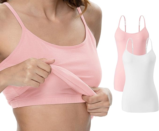 Vislivin Womens Cotton Camisole with Adjustable Straps and Shelf Bra