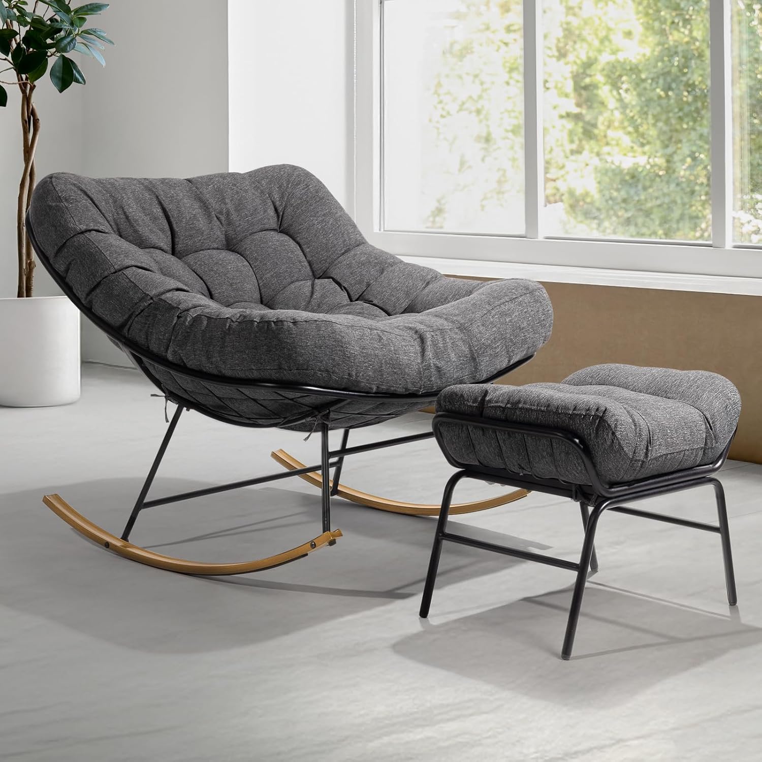 Bme Patio Rocking Chair with Thick Cushion for Comfort