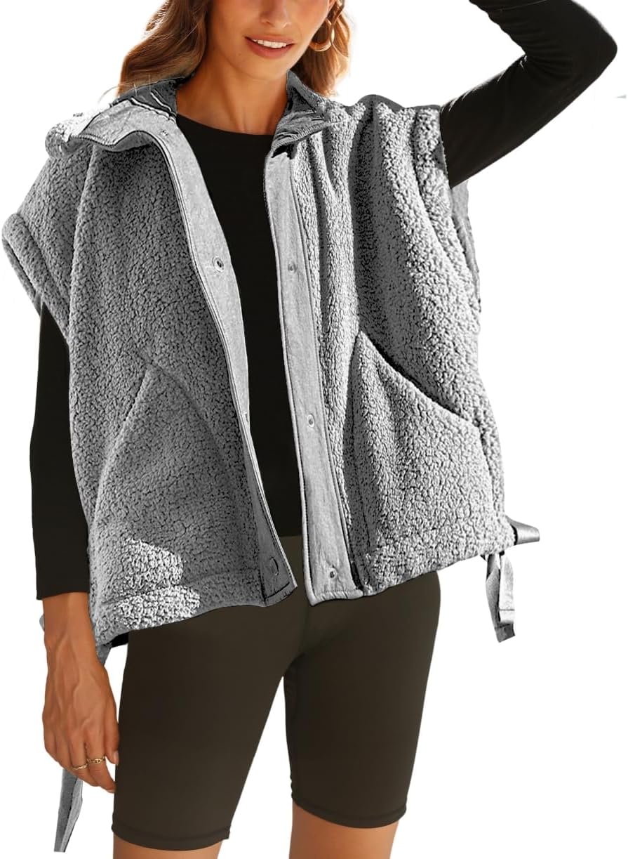 Oversized Sherpa Vest for Women - Cozy Fleece Jacket with Pockets
