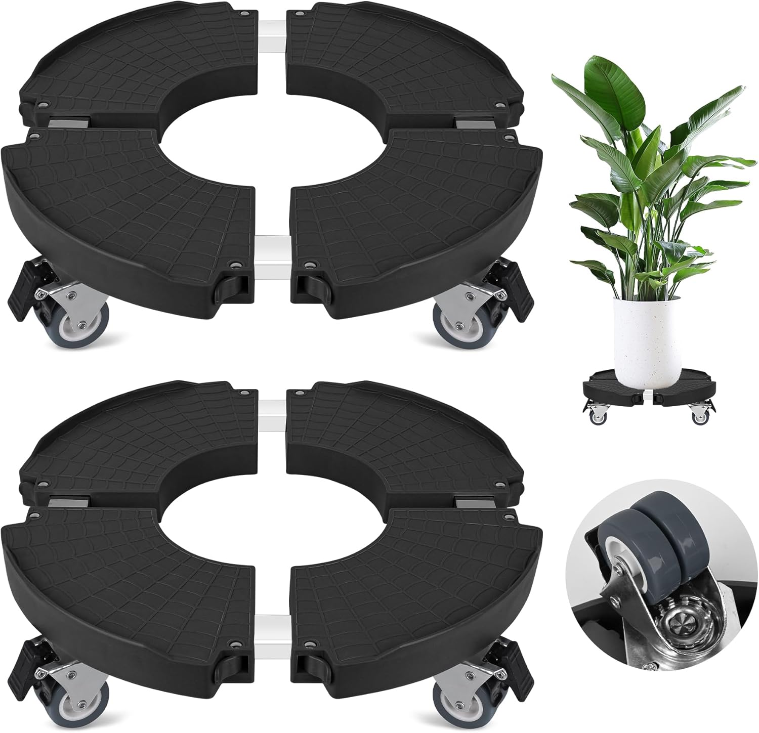 2 Pack Adjustable Plant Caddy Stands with 360 Wheels for Pots