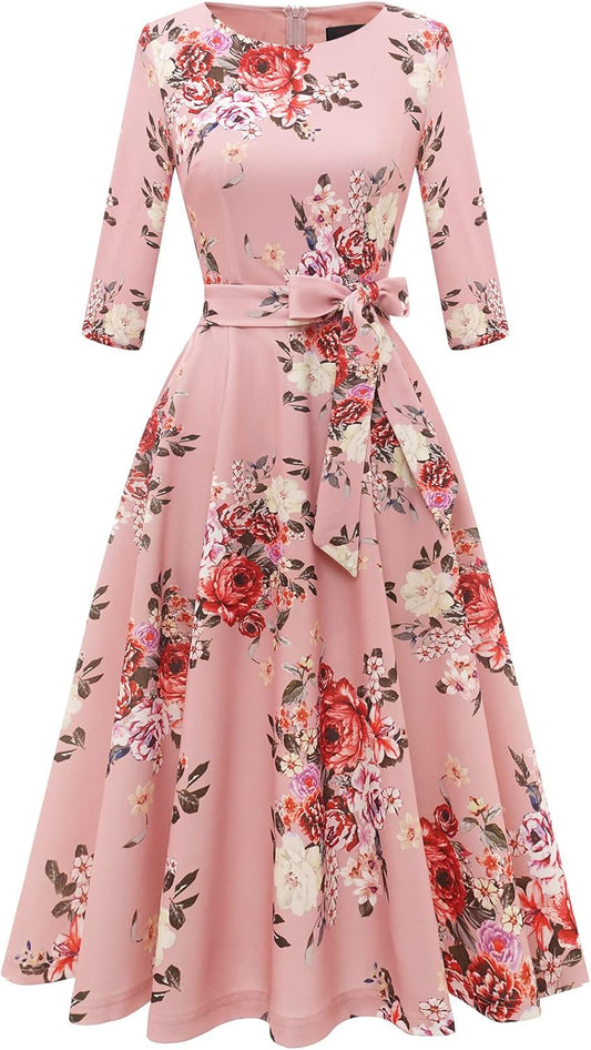 DRESSTELLS Vintage Wedding Guest Dresses for Women, 3/4 Sleeves
