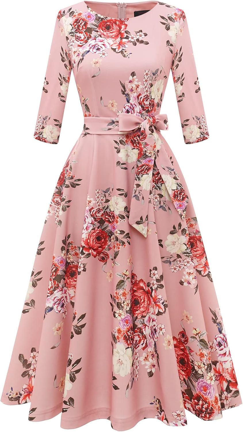 DRESSTELLS Vintage Wedding Guest Dresses for Women, 3/4 Sleeves