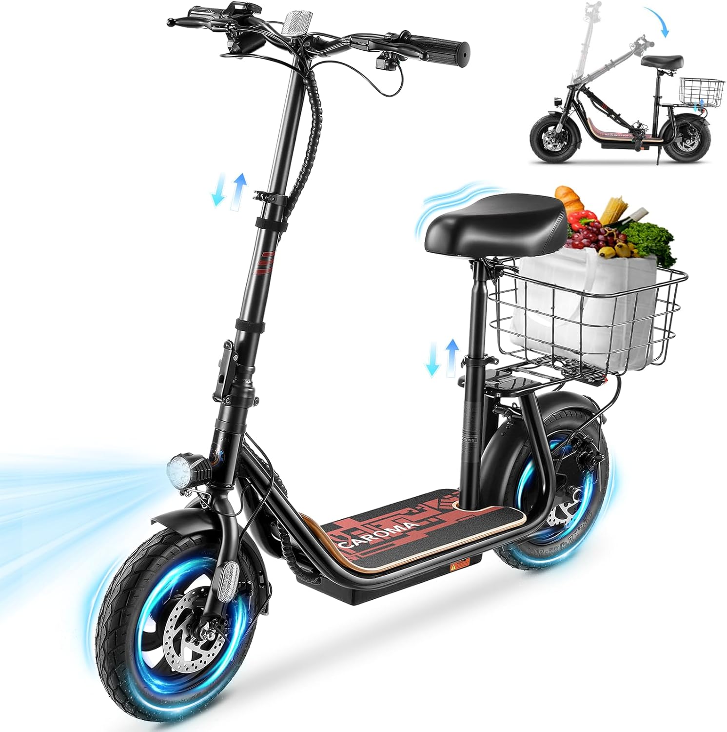 Caroma Electric Scooter with Seat: 30 Miles Range & 20MPH Speed
