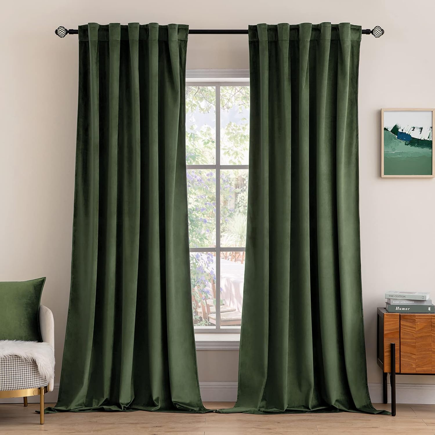MIULEE Velvet Blackout Curtains - Luxe Olive Green 96
