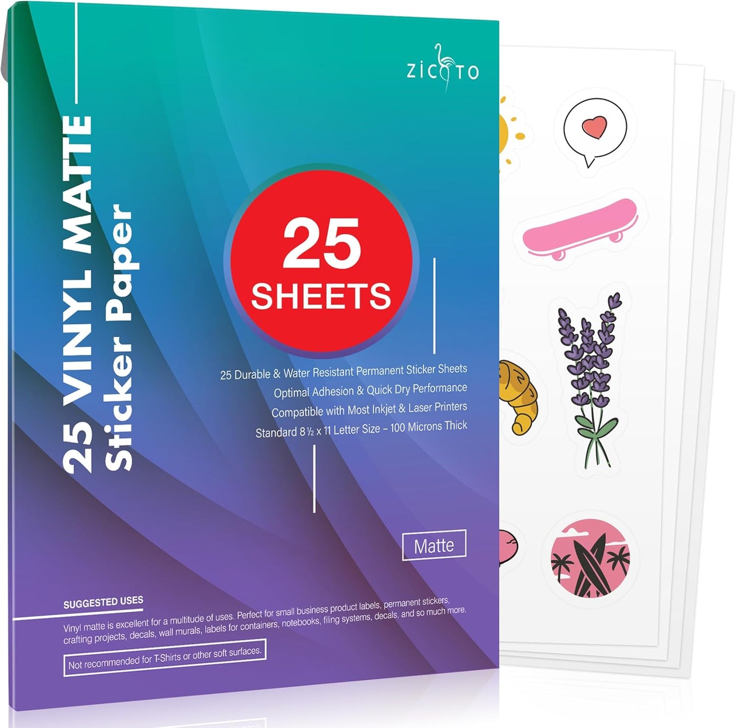 ZICOTO Waterproof Sticker Paper - Ink Holds Beautifully