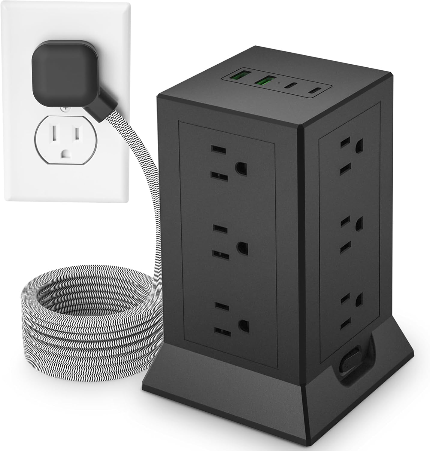 Hozzx Power Strip Tower: 12 AC Outlets, 4 USB Ports, Surge Protector