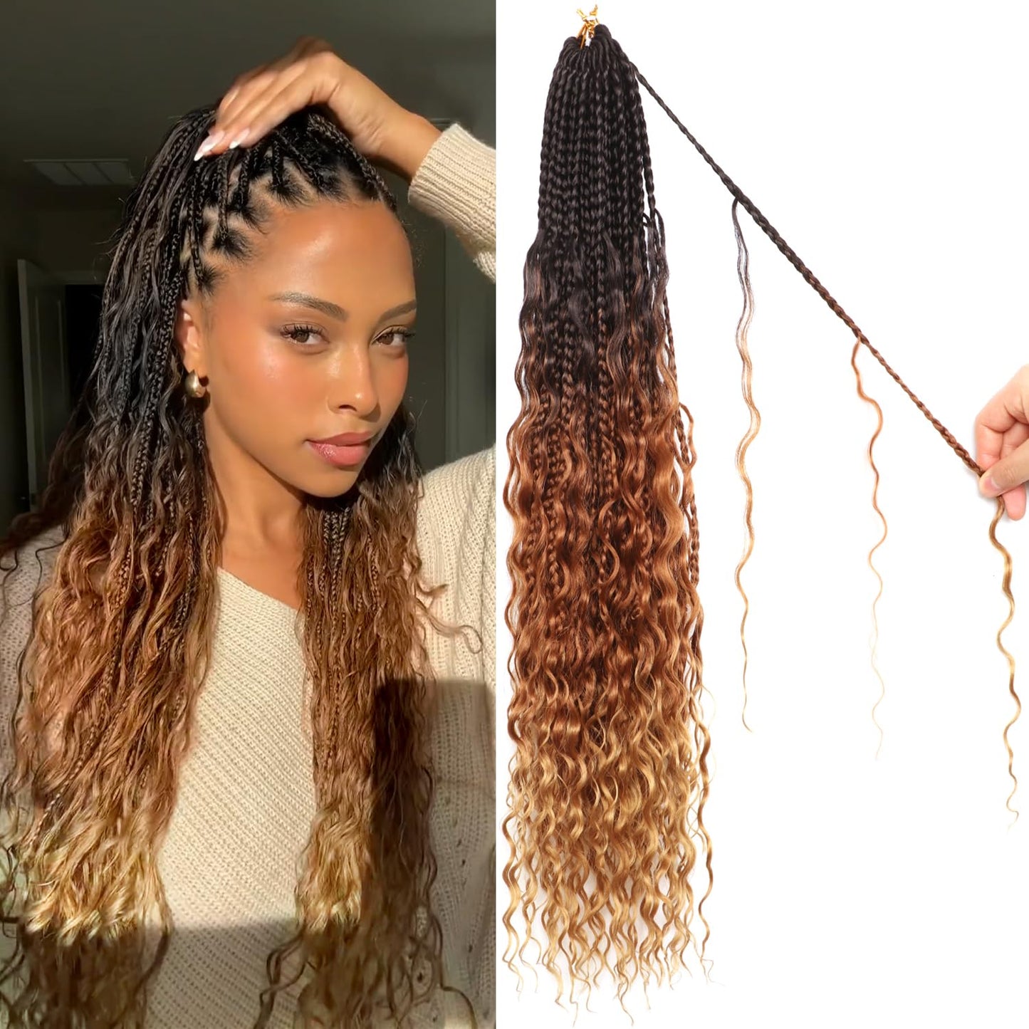Goddess Box Braids Crochet Hair - 24 Inch Water Wave Style