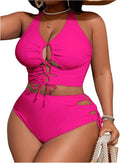 Plus Size Lace Up Bikini Set - Tummy Control Two-Piece