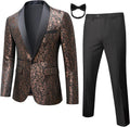 Men Black Tuxedo Floral Suit for Prom and Wedding - Slim Fit Shawl