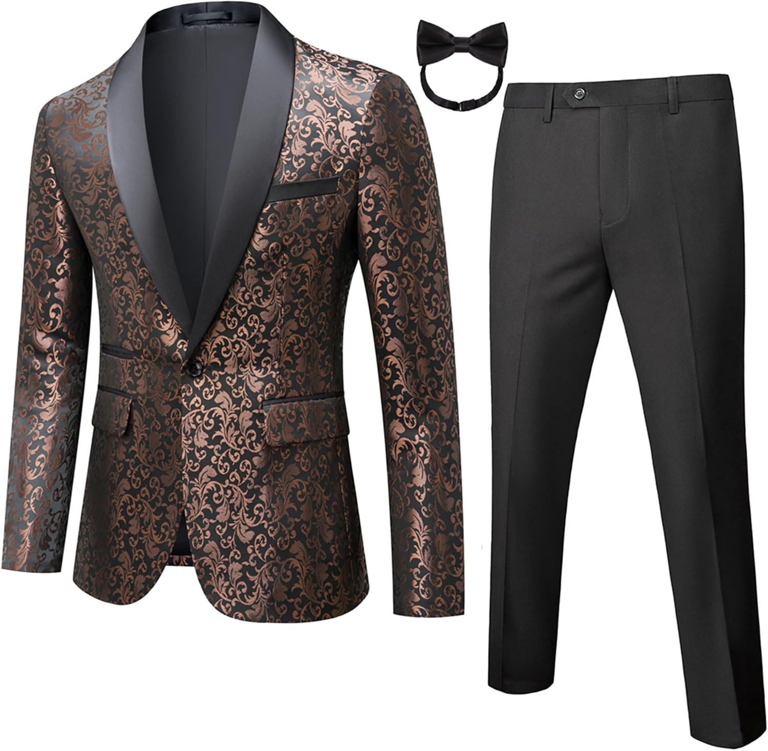 Mens Tuxedo Black Floral 2 Piece Slim Fit Suit for Events