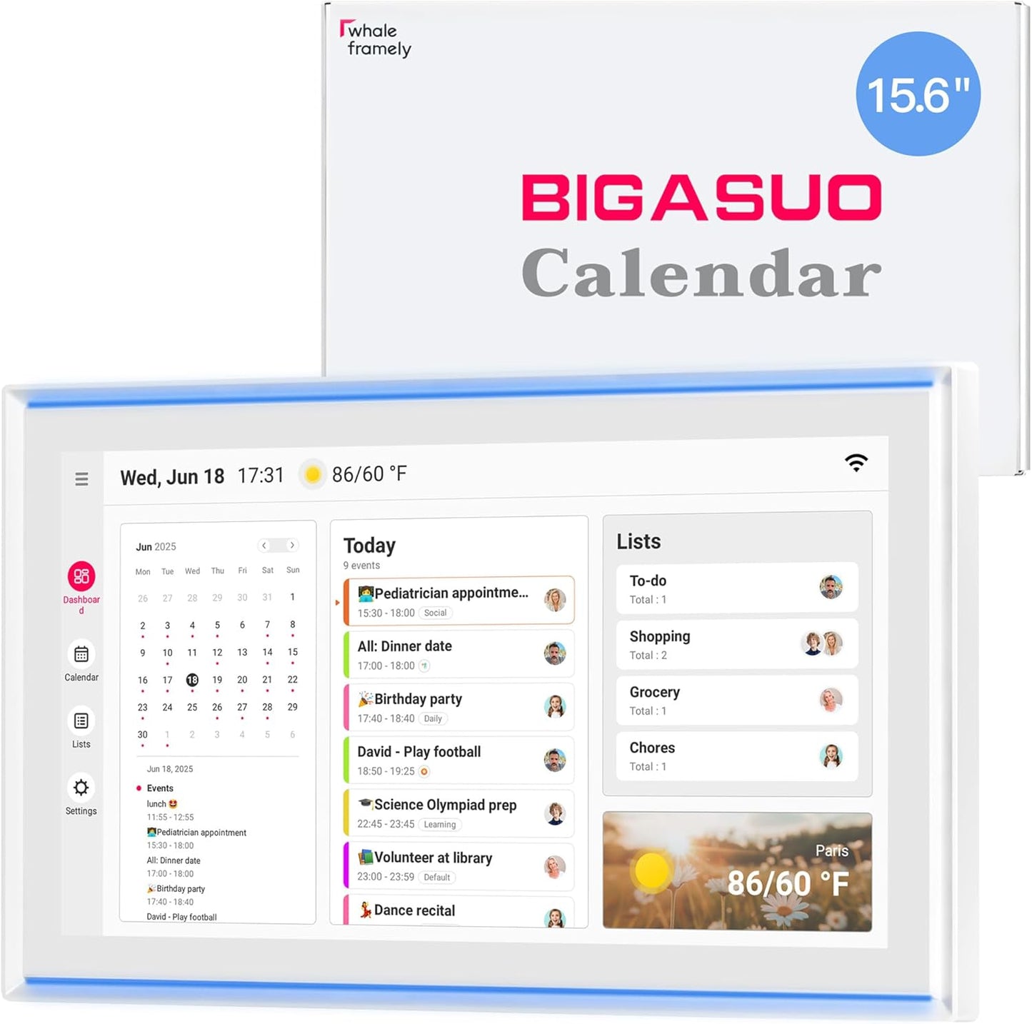 15.6 Inch Digital Calendar for Family Schedules and Planning