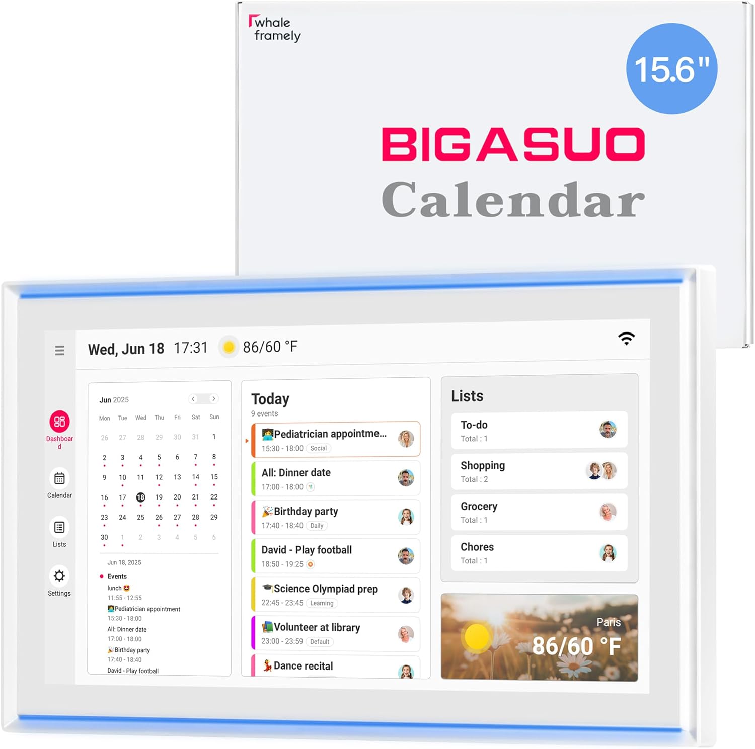 15.6 Inch Digital Calendar for Family Schedules and Planning