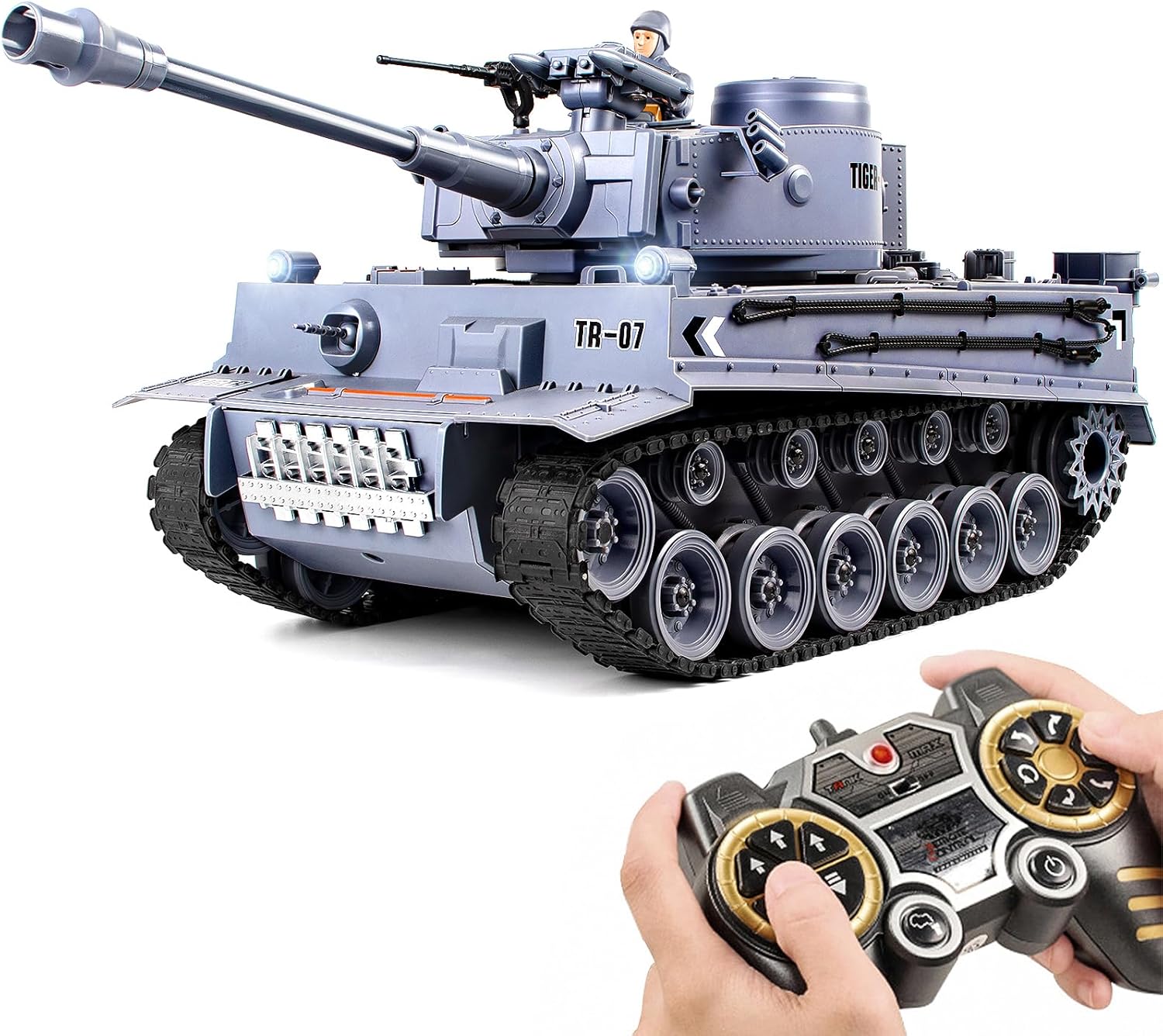 1:18 German Tiger RC Tank - 60 Min Playtime, Smoke, Sound, Lights, BBS, Water Bombs