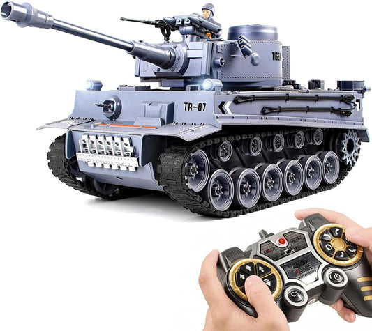 1:18 German Tiger RC Tank - 60 Min Playtime, Smoke, Sound, Lights, BBS, Water Bombs