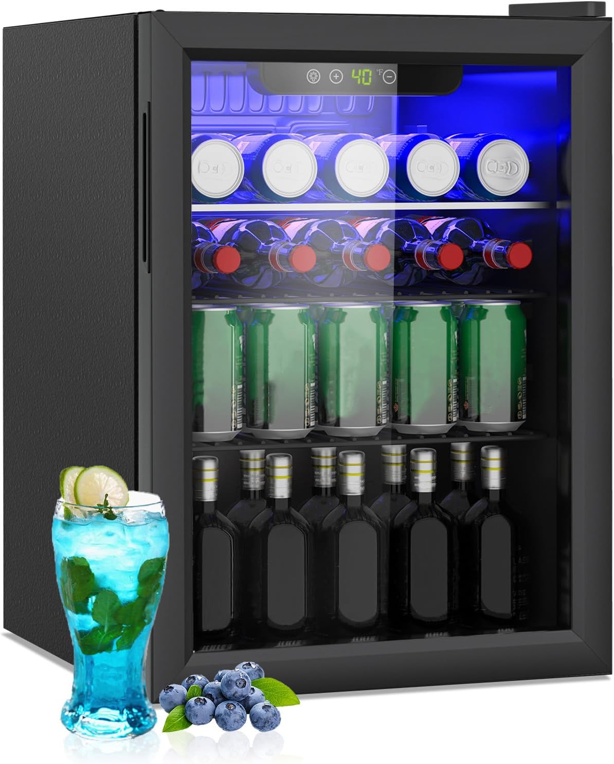 Compact Beverage Refrigerator with Glass Front Door for Drinks
