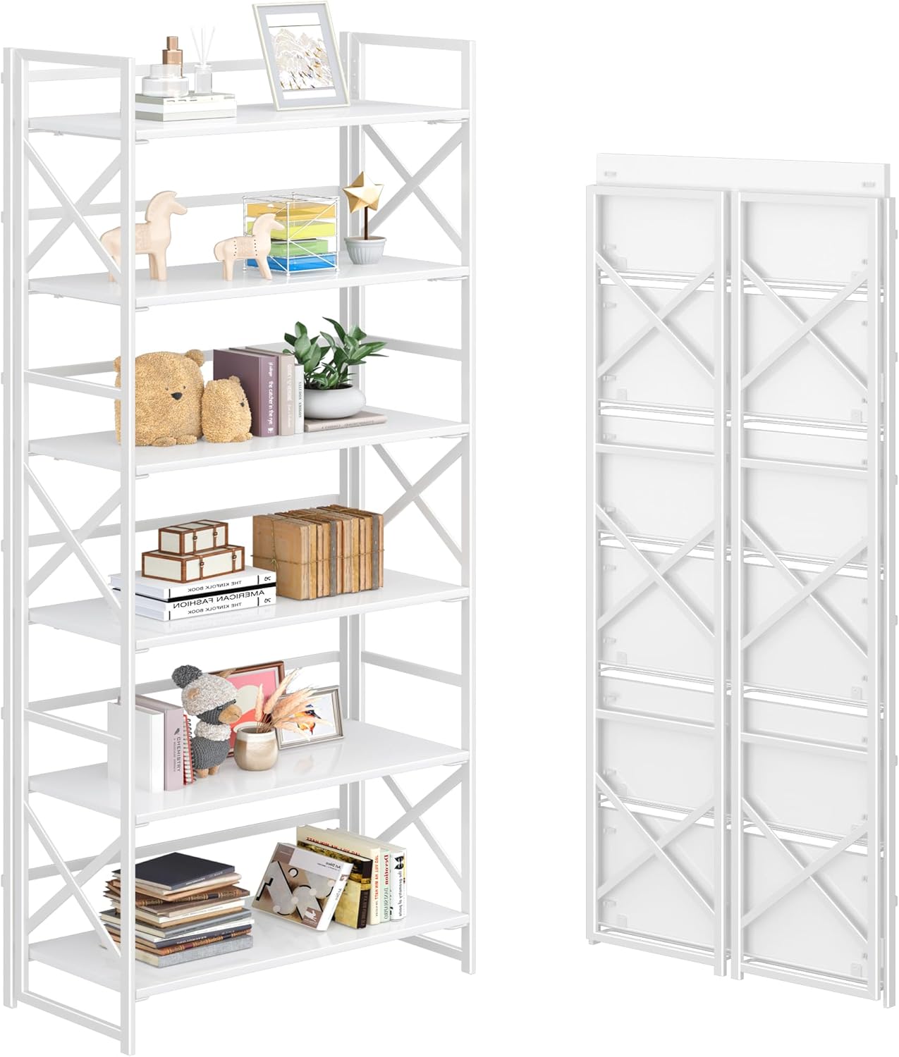 4NM 6 Tiers No Assembly Book Shelves for Home Office and Living Room