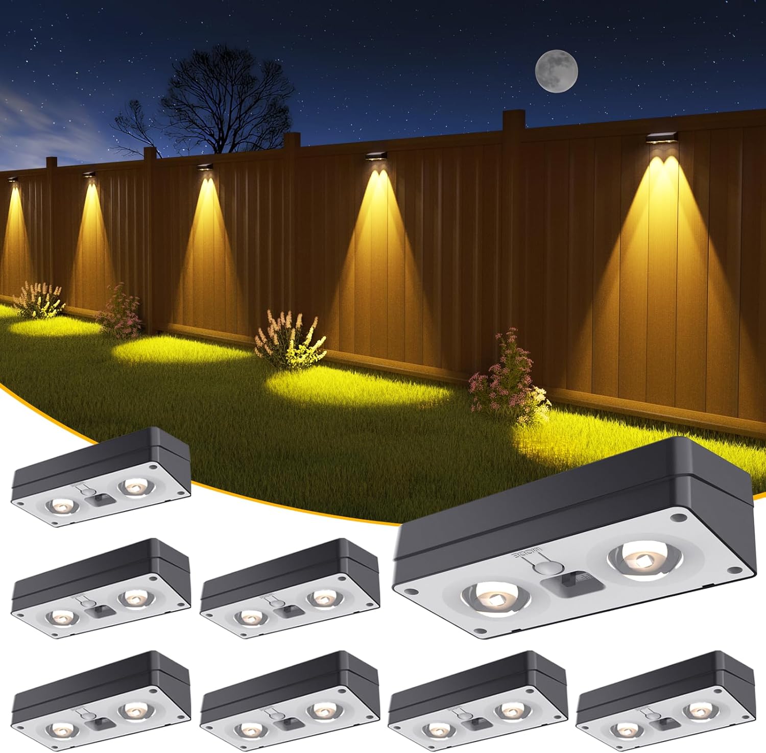 Solar Fence Lights 8 Pack with 12 Modes for Outdoor Decor