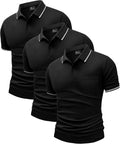 Men Polo Shirts 3 Pack Short Sleeve with Pocket - Moisture Wicking be