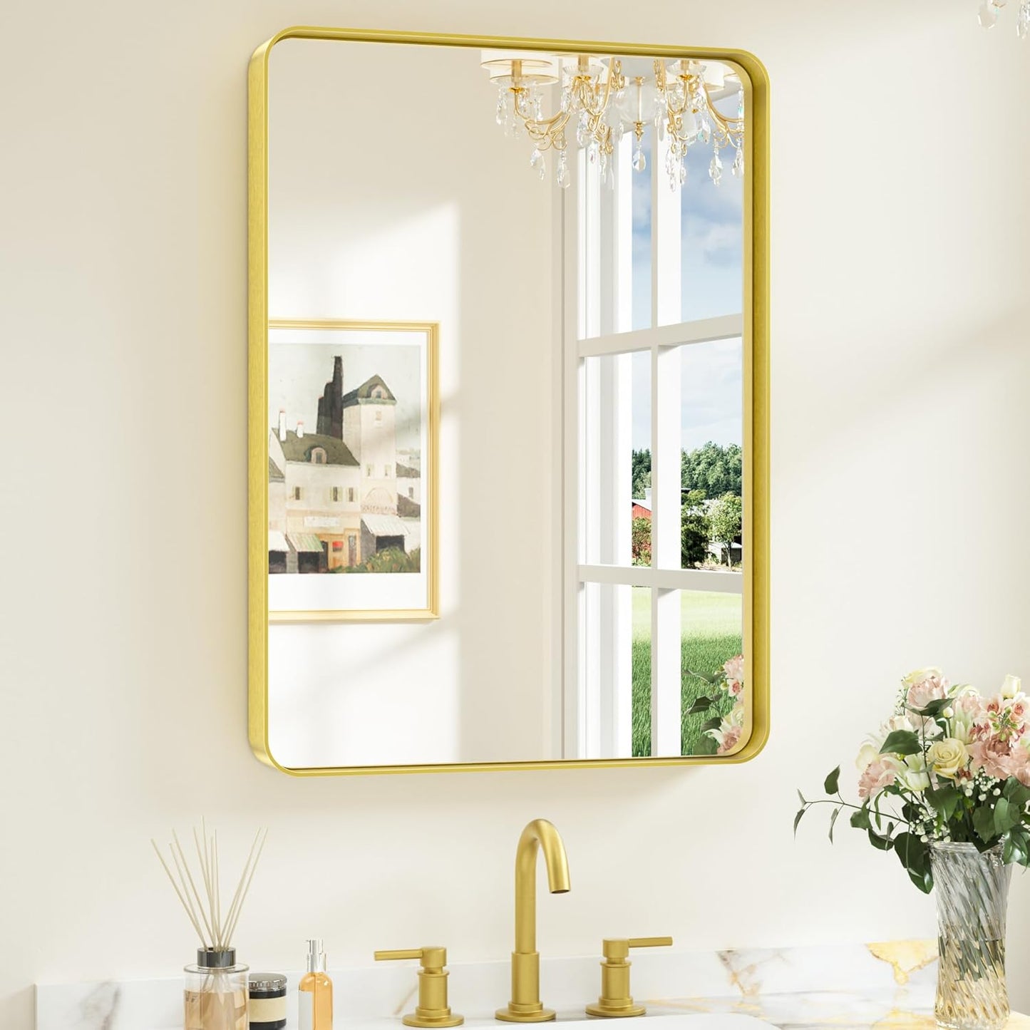 Keonjinn Gold Bathroom Mirrors for Over Sink - Elegant Design