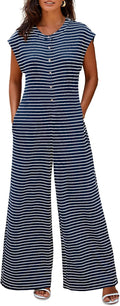 Casual Striped Jumpsuit Wide Leg Romper - Lightweight Summer Travel