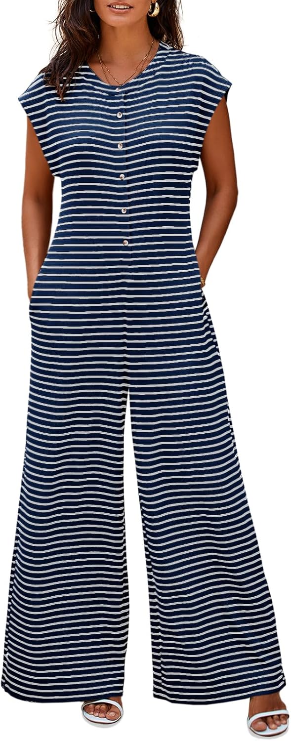Casual Striped Jumpsuits for Women - Summer Beach Outfit