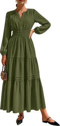 PRETTYGARDEN Women's Elegant Maxi Dress V Neck Long Sleeve - Flowy Fit
