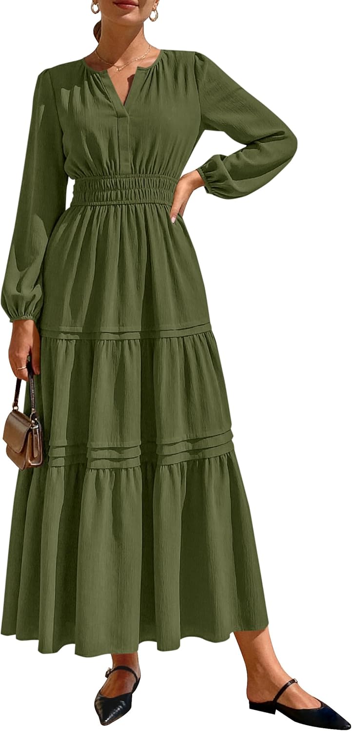 Elegant Maxi Dresses for Women with Pockets and Long Sleeves