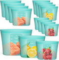 Reusable Food Bags 12 Pack Silicone Food Storage Bags - Aqua