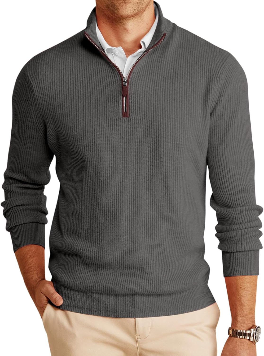 Runcati Mens Quarter-Zip Pullover Sweater for Winter Warmth