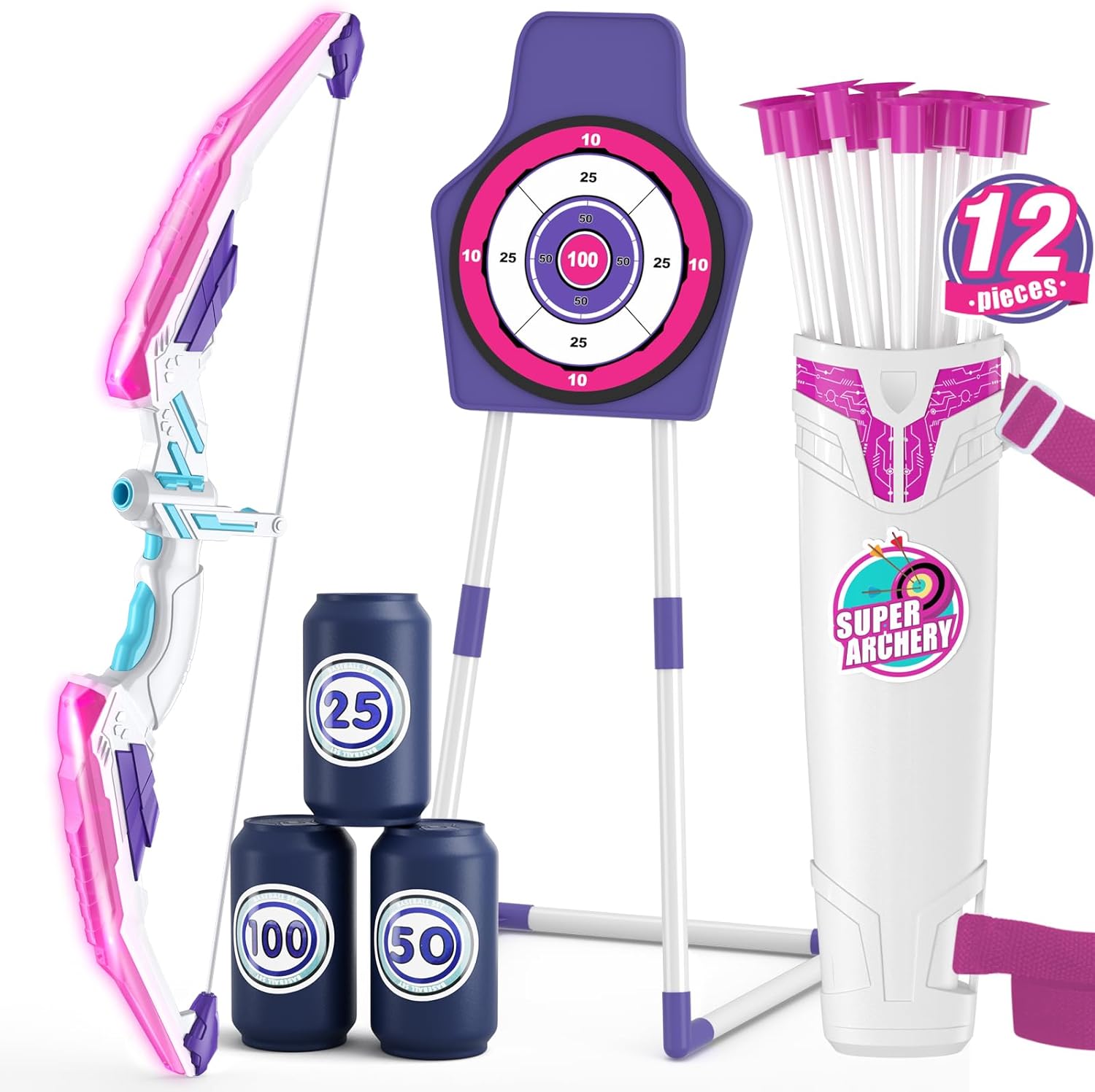 LED Light Up Bow and Arrow Set for Kids 4-12, Purple