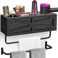 Hair Dryer Holder Wall Mount with 2 Towel Bars - Space-Saving