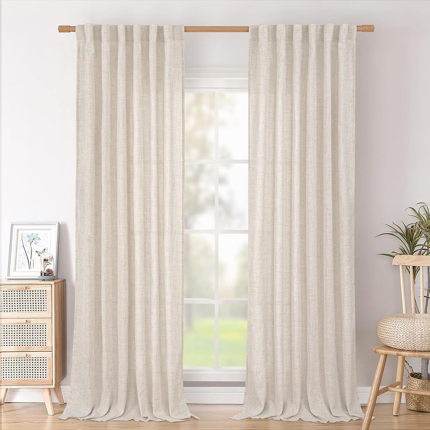 Elegant 90 Inch Length Linen Curtains for Living Room Decor