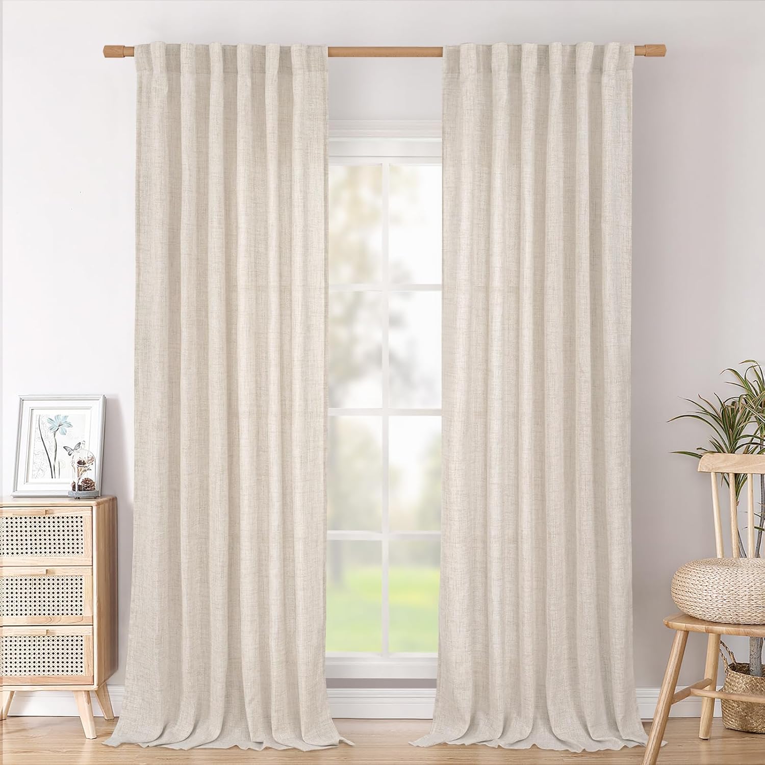Elegant 90 Inch Length Linen Curtains for Living Room Decor