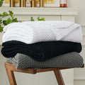 Chunky Cable Knit Throw Blanket 60 x 80 - Lightweight Black Cotton