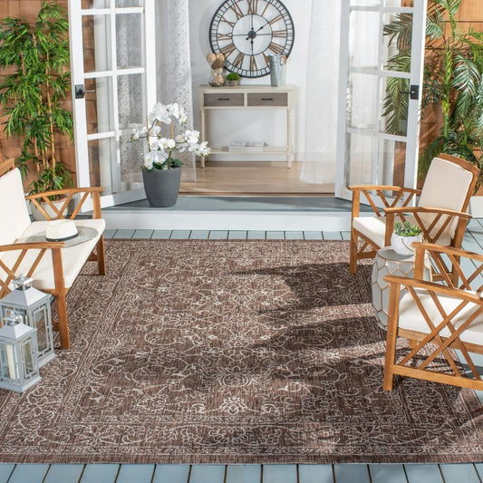 SAFAVIEH Courtyard Collection 8ft x 11ft Brown Ivory Area Rug