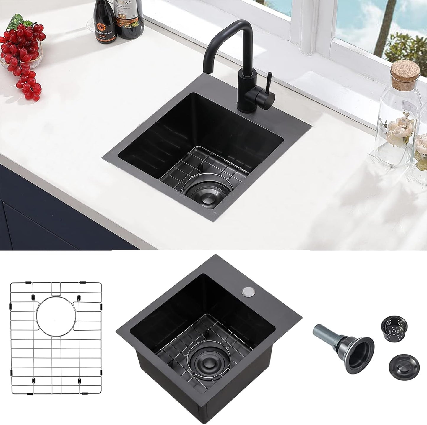 VCCUCINE Gunmetal Black Bar Sink - Handmade Stainless Steel Sink