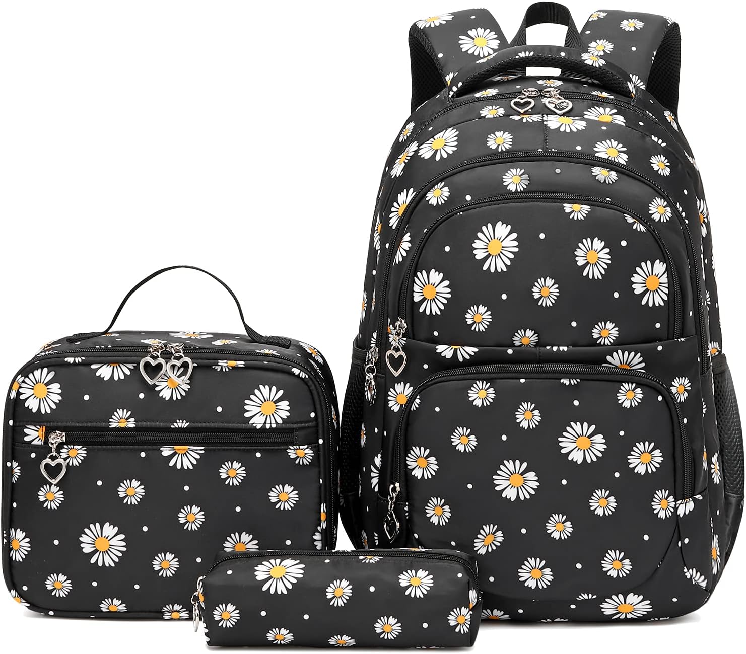 Lightweight Daisy Printed Backpacks With Lunch Pack & Pencil Case
