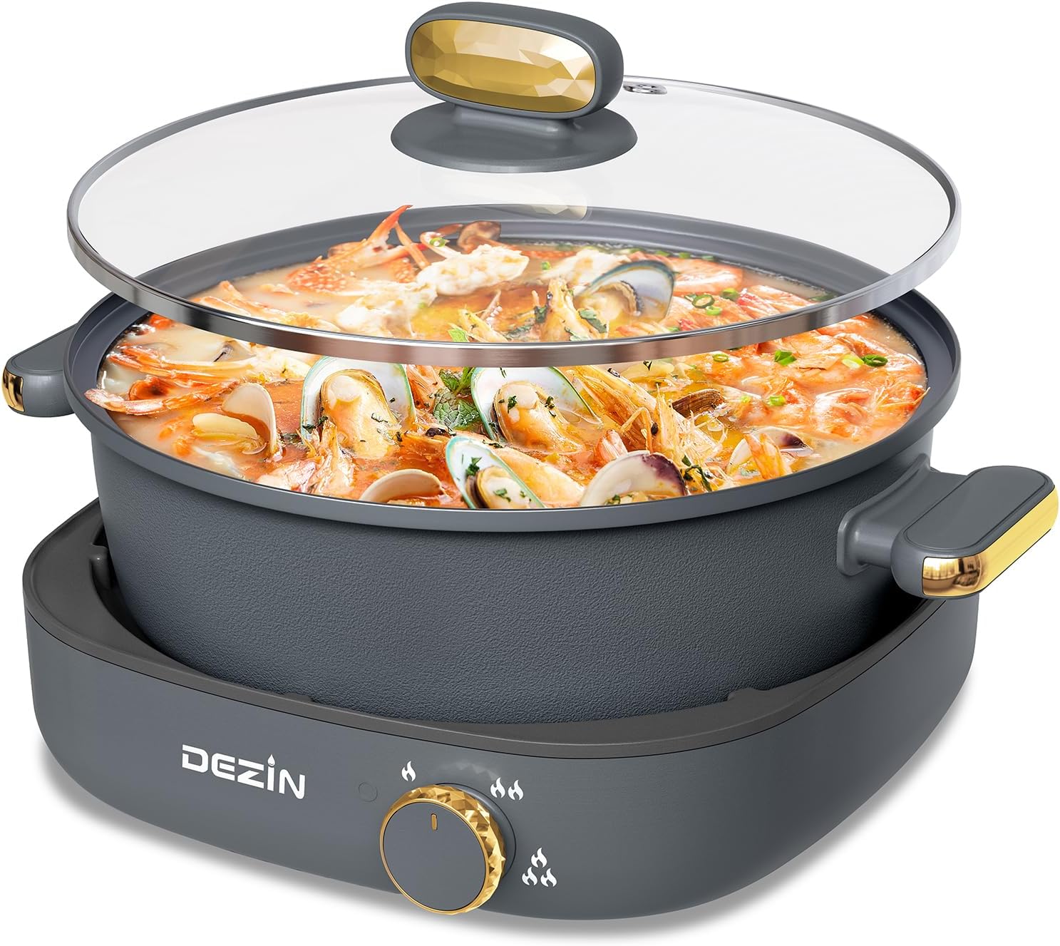 Dezin Electric Shabu Shabu Pot: 4L Non-Stick Hot Pot for Gatherings