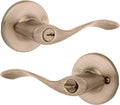 Kwikset Balboa Entry Door Handle with Lock and Key - Antique Brass