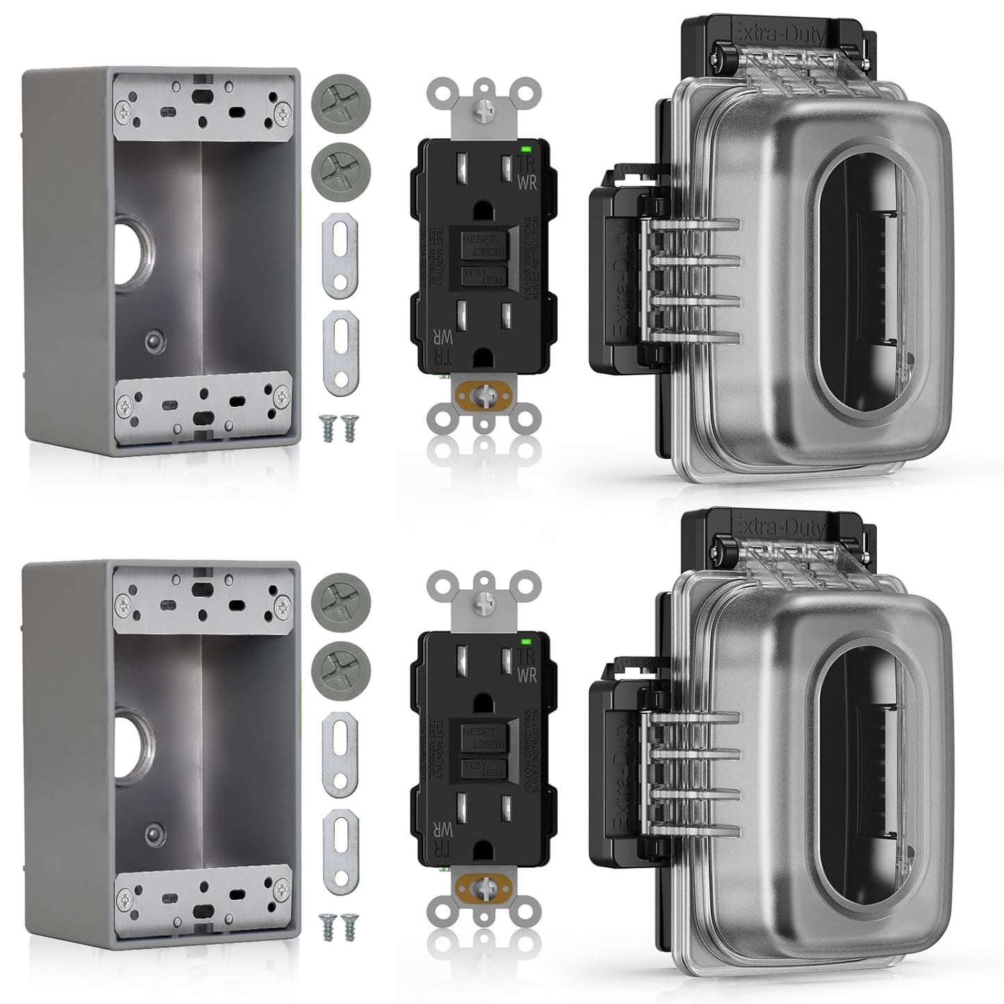 ELEGRP Outdoor GFCI Outlet Kit with Weatherproof Cover and Box