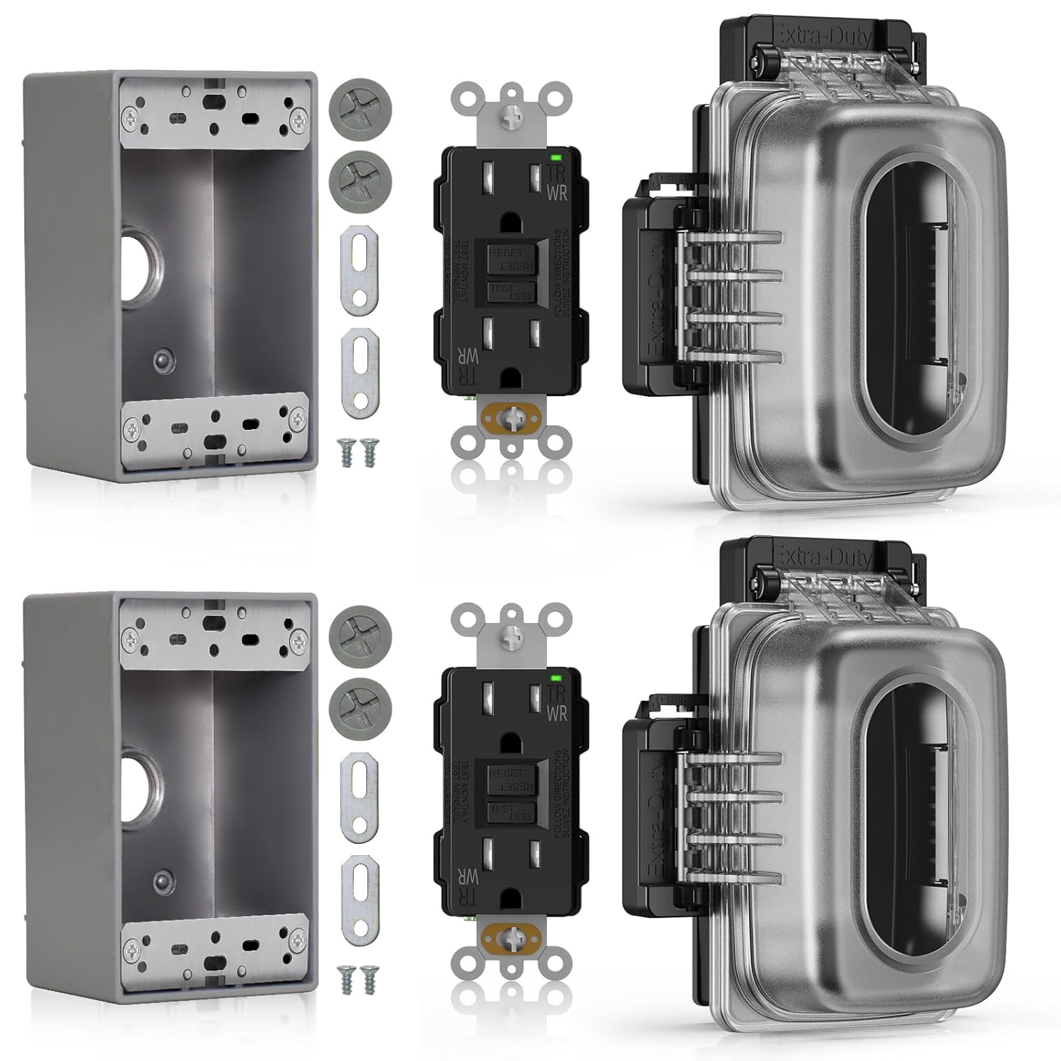 ELEGRP Outdoor GFCI Outlet Kit with Weatherproof Cover and Box
