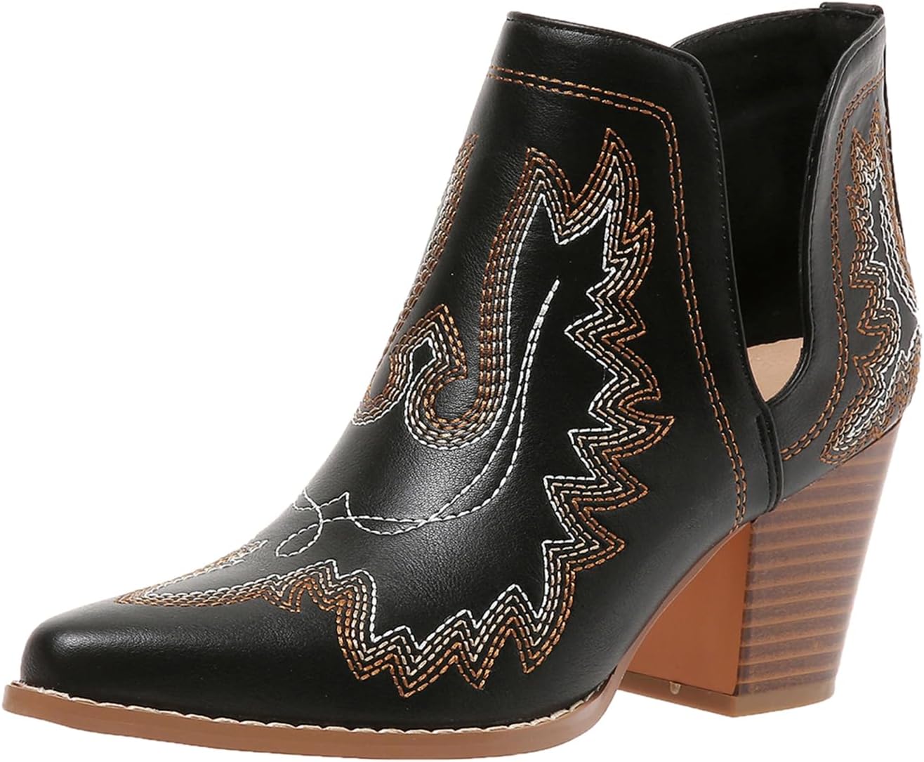 SelRoys Cowboy Boots for Women with Chunky Heels and Cutouts