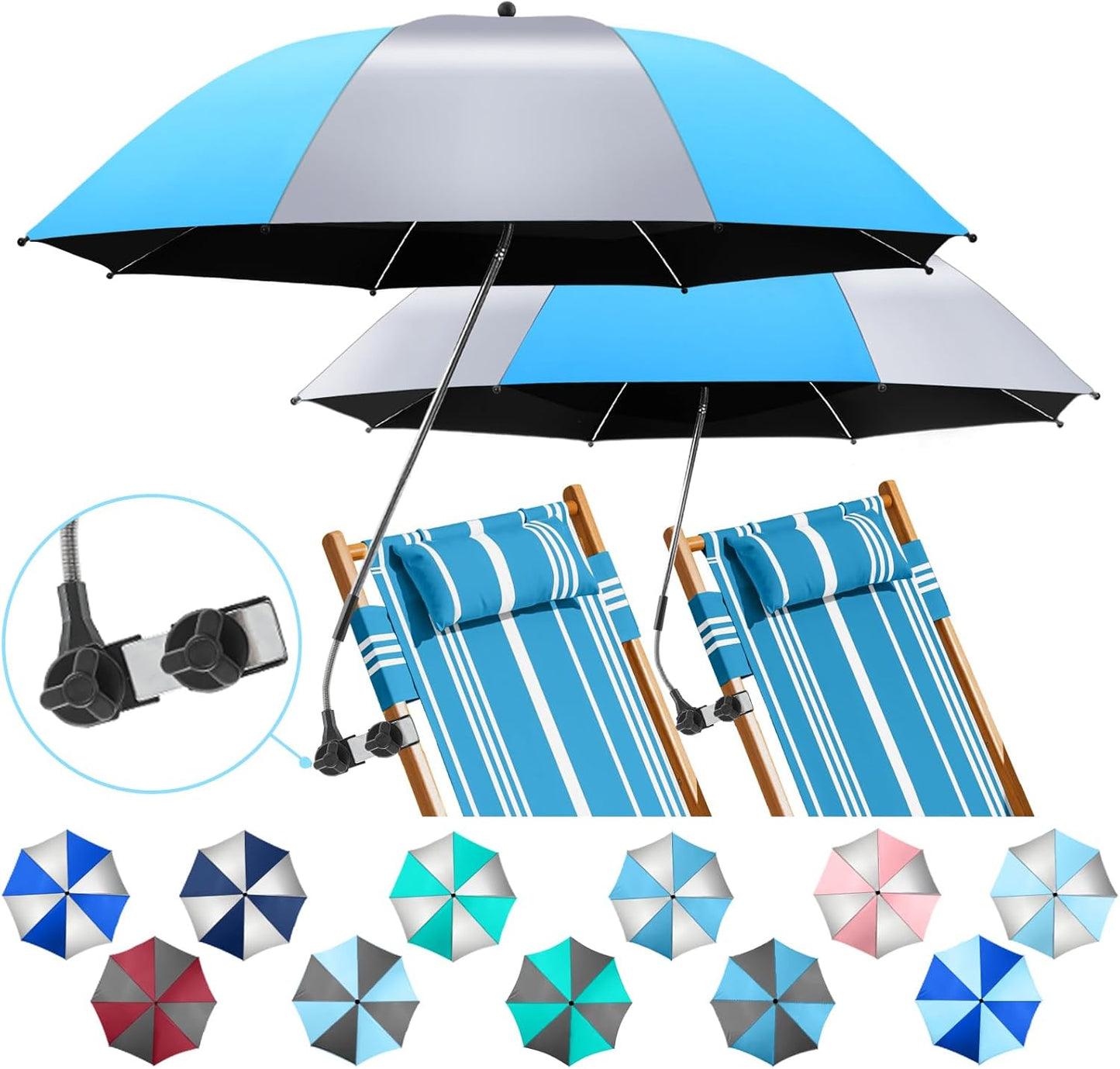 NBtoUS 2 Pack Beach Umbrella with 360 Clamp for Sun Protection
