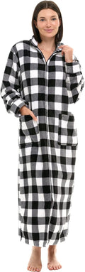 Long Plush Fleece Zip Robe for Women - Plus Size 2X, Buffalo Check
