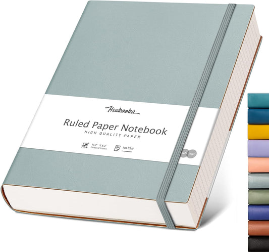 HIUKOOKA A4 Leather Journal - Thick 100GSM Paper - GrayBlue
