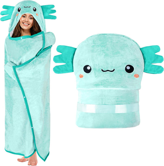 Axolotl Wearable Hooded Blanket - Super Soft Cozy Fleece Wrap