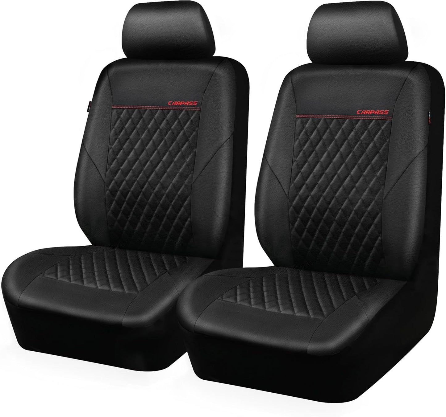 CAR PASS Quilting Leather Seat Cover for Front Seats, Black