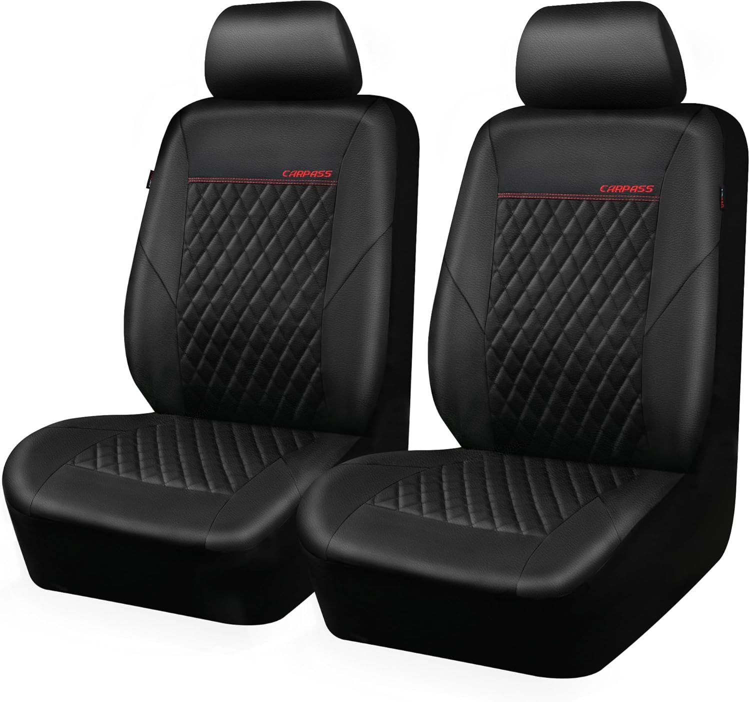 CAR PASS Quilting Leather Seat Cover for Front Seats, Black